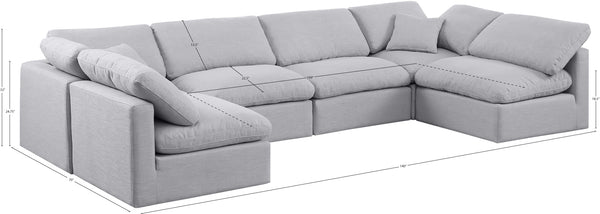 Indulge Grey Linen Textured Fabric Modular Sectional 141Grey-Sec6D Meridian Furniture