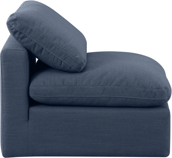 Indulge Navy Linen Textured Fabric Armless Chair 141Navy-Armless Meridian Furniture