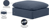 Indulge Navy Linen Textured Fabric Ottoman 141Navy-Ott Meridian Furniture