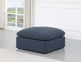 Indulge Navy Linen Textured Fabric Ottoman 141Navy-Ott Meridian Furniture