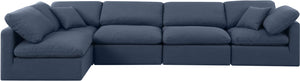 Indulge Navy Linen Textured Fabric Modular Sectional 141Navy-Sec5D Meridian Furniture
