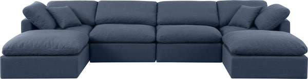 Indulge Navy Linen Textured Fabric Modular Sectional 141Navy-Sec6B Meridian Furniture