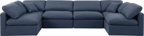 Indulge Navy Linen Textured Fabric Modular Sectional 141Navy-Sec6D Meridian Furniture