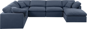 Indulge Navy Linen Textured Fabric Modular Sectional 141Navy-Sec7A Meridian Furniture