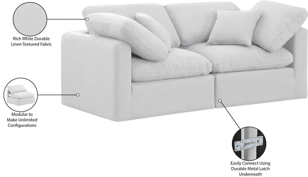 Indulge White Linen Textured Fabric Modular Sofa 141White-S70 Meridian Furniture