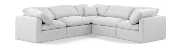 Indulge White Linen Textured Fabric Modular Sectional 141White-Sec5C Meridian Furniture