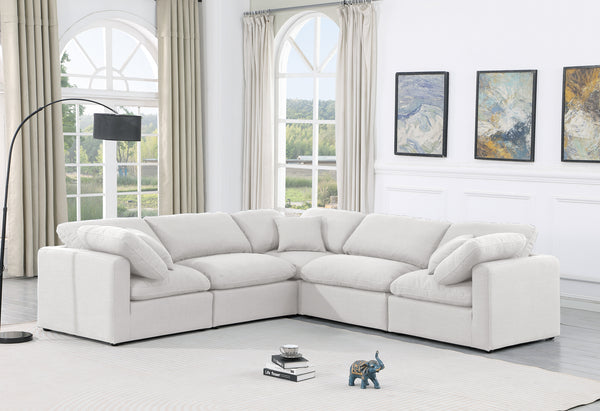 Indulge White Linen Textured Fabric Modular Sectional 141White-Sec5C Meridian Furniture