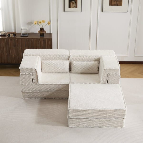English Elm Compression Modular Mahjong Sofa Bed - Cozy Convertibility, Soft Circle Fleece, No Assembly, White W3723S00027