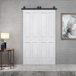 English Elm 72 in Primed Mdf Bi-fold Barn Doors with Hardware Kit for Closet or Pantry B2763P491050