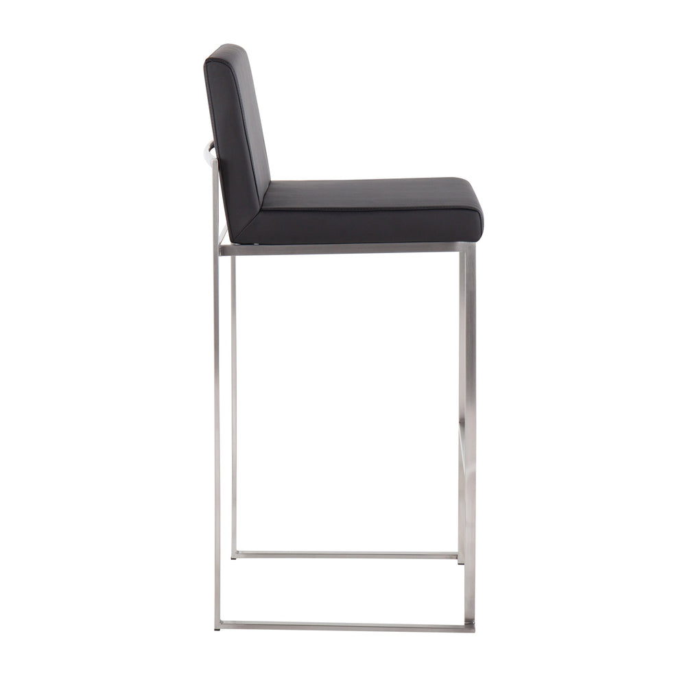 English Elm Fuji 30" Contemporary High Back Barstools Set Of 3 – Stylish Stainless Steel & Black Faux Leather Design B202P222207
