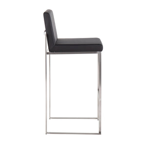 English Elm Fuji 30" Contemporary High Back Barstools Set Of 3 – Stylish Stainless Steel & Black Faux Leather Design B202P222207