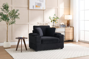 English Elm Corduroy Upholstered Chaise Lounge Sofa with Movable Ottoman, Cup Holder, Deep Seat Comfort Black W2120S00011