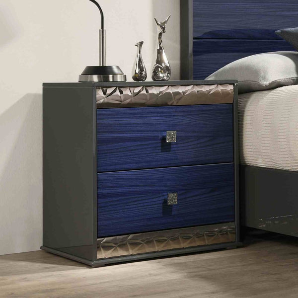 English Elm Glam Two Drawer Nightstand with Chrome Molding Rubberwood Build for Stylish Bedrooms B2741P435900