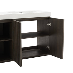 English Elm Galan 72 Inch Double Sink Vanity Fluted Wood Quartz Top Freestanding Bathroom Cabinet Oak,Smoke W1865S00227