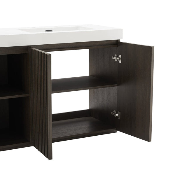English Elm Galan 72 Inch Double Sink Vanity Fluted Wood Quartz Top Freestanding Bathroom Cabinet Oak,Smoke W1865S00227