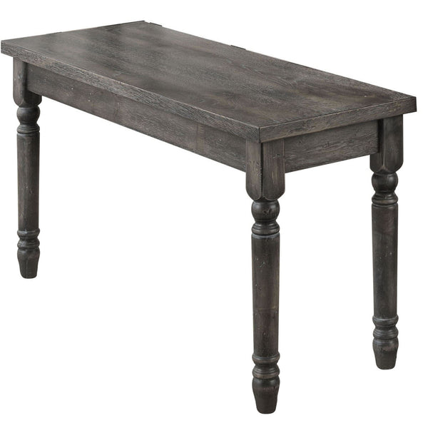 English Elm Weathered Grey Farmhouse Dining Bench with Turned Legs, Cozy Rustic Rubberwood Seating for 2 Guests B062P189065