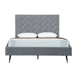English Elm Crosby Upholstered Velvet Queen Bed - Modern Gray Design With Chevron Headboard & Easy Assembly B365S00039