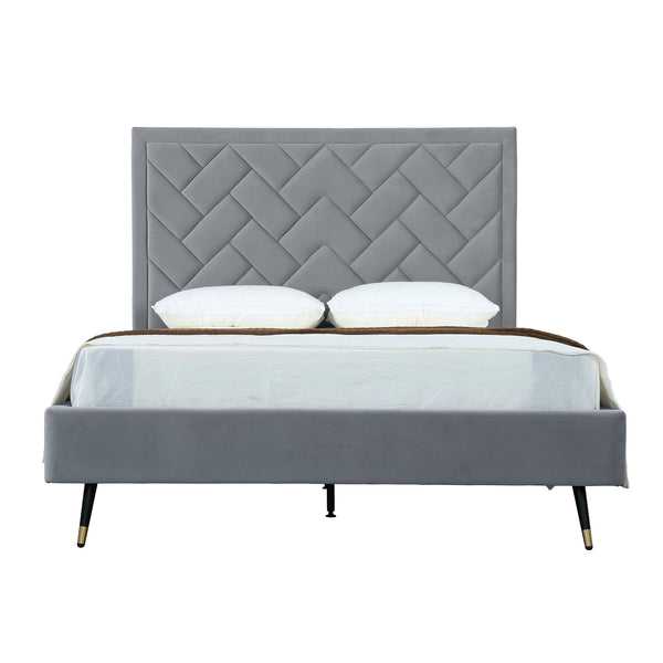 English Elm Crosby Upholstered Velvet Queen Bed - Modern Gray Design With Chevron Headboard & Easy Assembly B365S00039