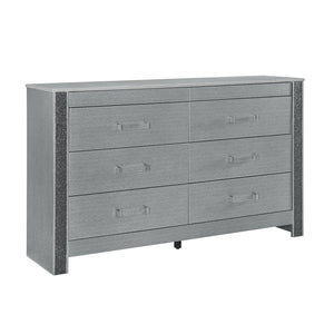 English Elm Lorenzo Elegant Chest with Hidden Jewelry Compartment, Acrylic Bar Handle and Glittered Detailing for Luxe Storage Silver 64.96 L x 18.5 W x 40.94 H B201P298428