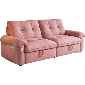English Elm It 77-inch convertible velvet sofa bed, 2-in-1 loveseat to guest bed with steel frame, high-resilience foam comfort Pink W3820S00016