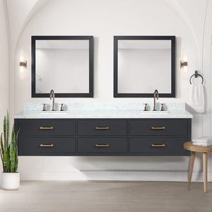 English Elm Black Double Bath Vanity 84 in W x 22 in D with Carrara Marble Top, Soft-Close Drawers & Dual 36" Mirrors B2731S01592
