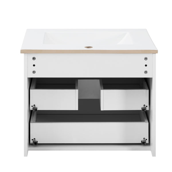 English Elm 24inch Bathroom Vanity with Ceramic Basin Sink, Wall-Mounted Double Drawer Cabinet for Small Baths White N710P324097K