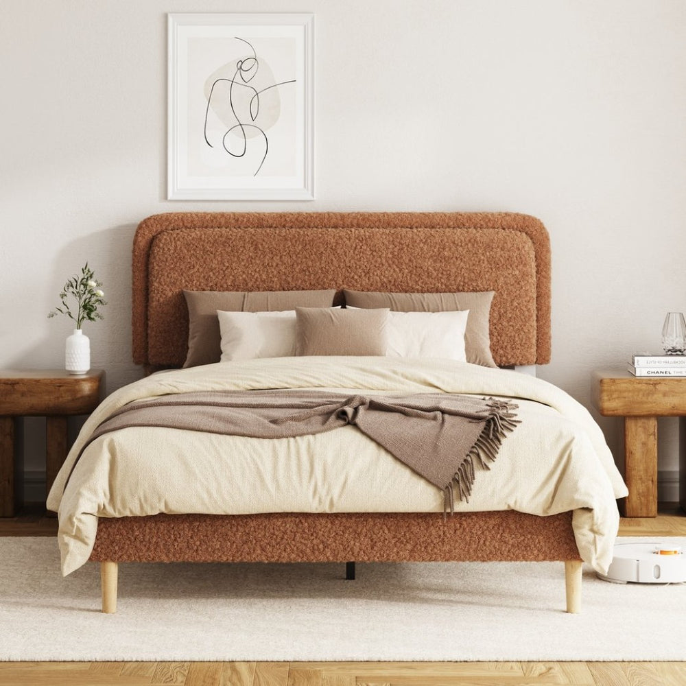 English Elm Full Size Velvet Tufted Platform Bed Adjustable Headboard Steel Slat Base Easy Assembly Brown W5239P502750