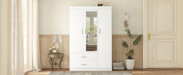 English Elm 3-door Wardrobe with Full Length Mirror Lockable Drawer and Bedroom Shelf Storage White LP006601AAK