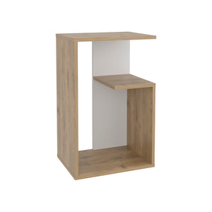 English Elm Side Table Sallis - Compact Macadamia Engineered Wood End Table with Open Shelf, Portable Design Beige B092P309181