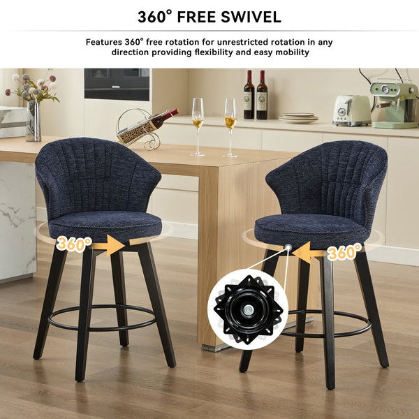 English Elm 008-Wing Upholstered Swivel Counter Stools Set of 2 with Solid Wood Legs, Chenille Comfort & 250lb Capacity Blue W2636P239837