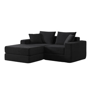 English Elm Modular Cloud Sectional Corduroy Sofa Deep Seat Comfort for Flexible Living Spaces Black W3396P435275