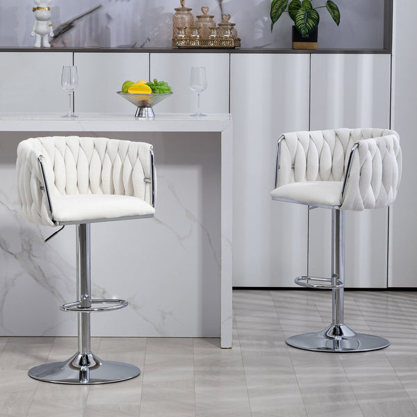 English Elm 360° Swivel Bar Stools Set of 2 with High-Rebound Cushions, Adjustable Counter Height, Sleek Chrome Frame for Kitchen Island and Cafe Seating Beige W2215P184992