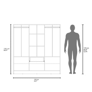 English Elm White 6-Door Wardrobe with Shelf and Drawer — Spacious White Storage Armoire with Drawers, Timeless Design B062S00628