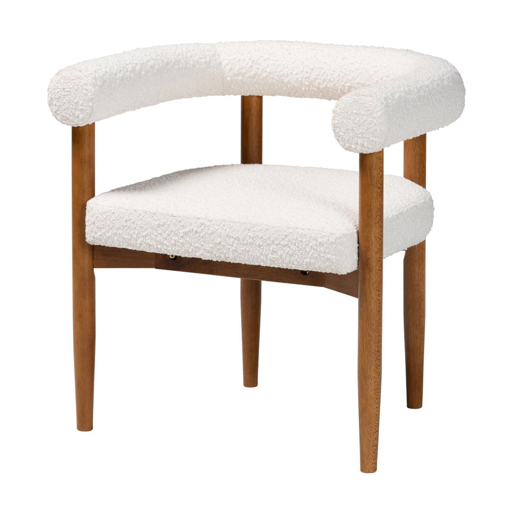 Baxton Studio Baxton Studio Caia Boucle Dining Chair - Japandi Accent Armchair, Cream Upholstery & Modern Style BBT5540-Cream/Walnut-DC
