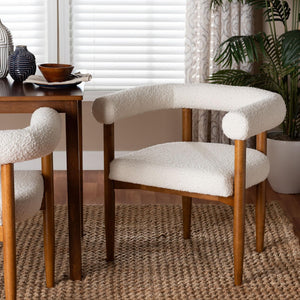 Baxton Studio Baxton Studio Caia Boucle Dining Chair - Japandi Accent Armchair, Cream Upholstery & Modern Style BBT5540-Cream/Walnut-DC