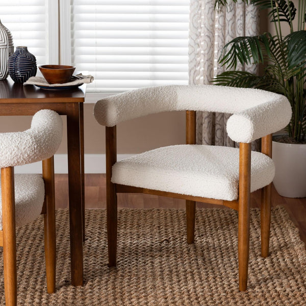 Baxton Studio Baxton Studio Caia Boucle Dining Chair - Japandi Accent Armchair, Cream Upholstery & Modern Style BBT5540-Cream/Walnut-DC