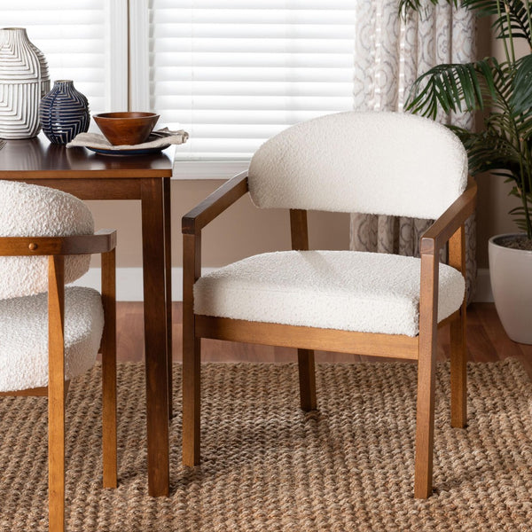 Baxton Studio Baxton Studio Biana Boucle Dining Chair - Japandi-Inspired Cream Accent Chair for Modern Elegance BBT5541-Cream/Walnut-DC