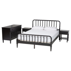 Baxton Studio Baxton Studio Braith Farmhouse 4-Piece Bedroom Set with Spindle Design and Functional Storage Solutions Black Queen Melisa-Black-4PC Queen Bedroom Set