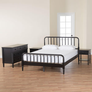 Baxton Studio Baxton Studio Braith Farmhouse 4-Piece Bedroom Set with Spindle Design and Functional Storage Solutions Black Queen Melisa-Black-4PC Queen Bedroom Set
