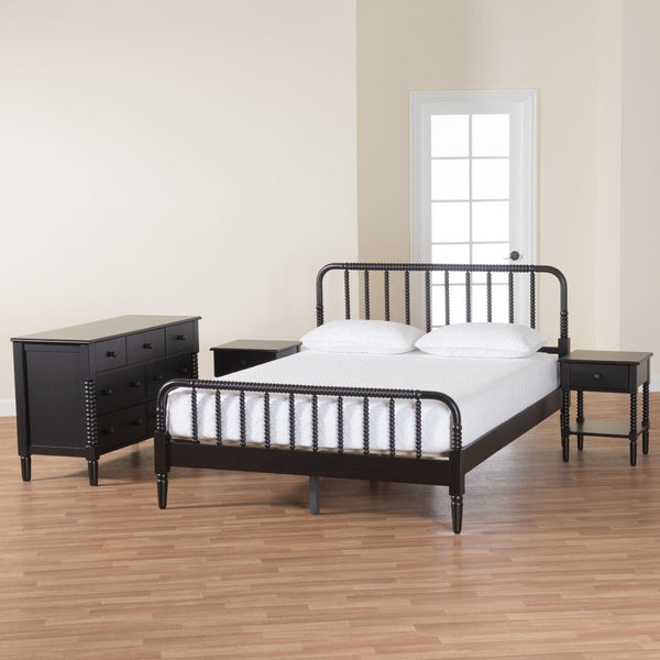 Baxton Studio Baxton Studio Braith Farmhouse 4-Piece Bedroom Set with Spindle Design and Functional Storage Solutions Black Queen Melisa-Black-4PC Queen Bedroom Set