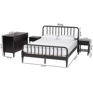 Baxton Studio Baxton Studio Braith Farmhouse 4-Piece Bedroom Set with Spindle Design and Functional Storage Solutions Black Queen Melisa-Black-4PC Queen Bedroom Set