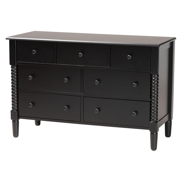 Baxton Studio Baxton Studio Braith Farmhouse 4-Piece Bedroom Set with Spindle Design and Functional Storage Solutions Black Queen Melisa-Black-4PC Queen Bedroom Set
