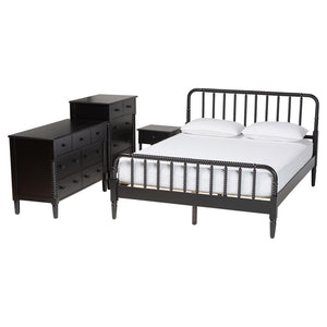 Baxton Studio Baxton Studio Braith Farmhouse Queen 4-Piece Bedroom Set with Timeless Spindle Detailing & Storage Black King SW8620-Black-4PC King Bedroom Set
