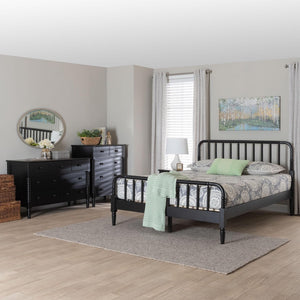 Baxton Studio Baxton Studio Braith Farmhouse Queen 4-Piece Bedroom Set with Timeless Spindle Detailing & Storage Black King SW8620-Black-4PC King Bedroom Set