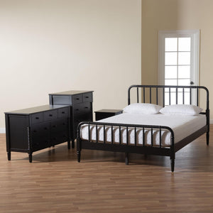 Baxton Studio Baxton Studio Braith Farmhouse Queen 4-Piece Bedroom Set with Timeless Spindle Detailing & Storage Black King SW8620-Black-4PC King Bedroom Set