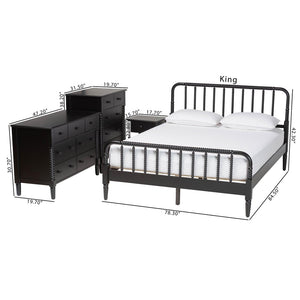 Baxton Studio Baxton Studio Braith Farmhouse Queen 4-Piece Bedroom Set with Timeless Spindle Detailing & Storage Black King SW8620-Black-4PC King Bedroom Set