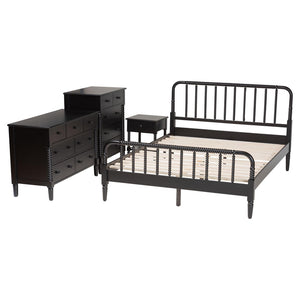 Baxton Studio Baxton Studio Braith Farmhouse Queen 4-Piece Bedroom Set with Timeless Spindle Detailing & Storage Black King SW8620-Black-4PC King Bedroom Set
