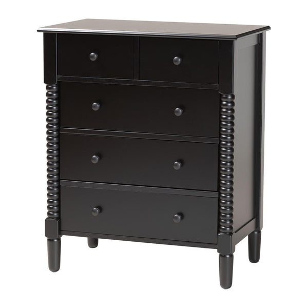 Baxton Studio Baxton Studio Braith Farmhouse Queen 4-Piece Bedroom Set with Timeless Spindle Detailing & Storage Black King SW8620-Black-4PC King Bedroom Set