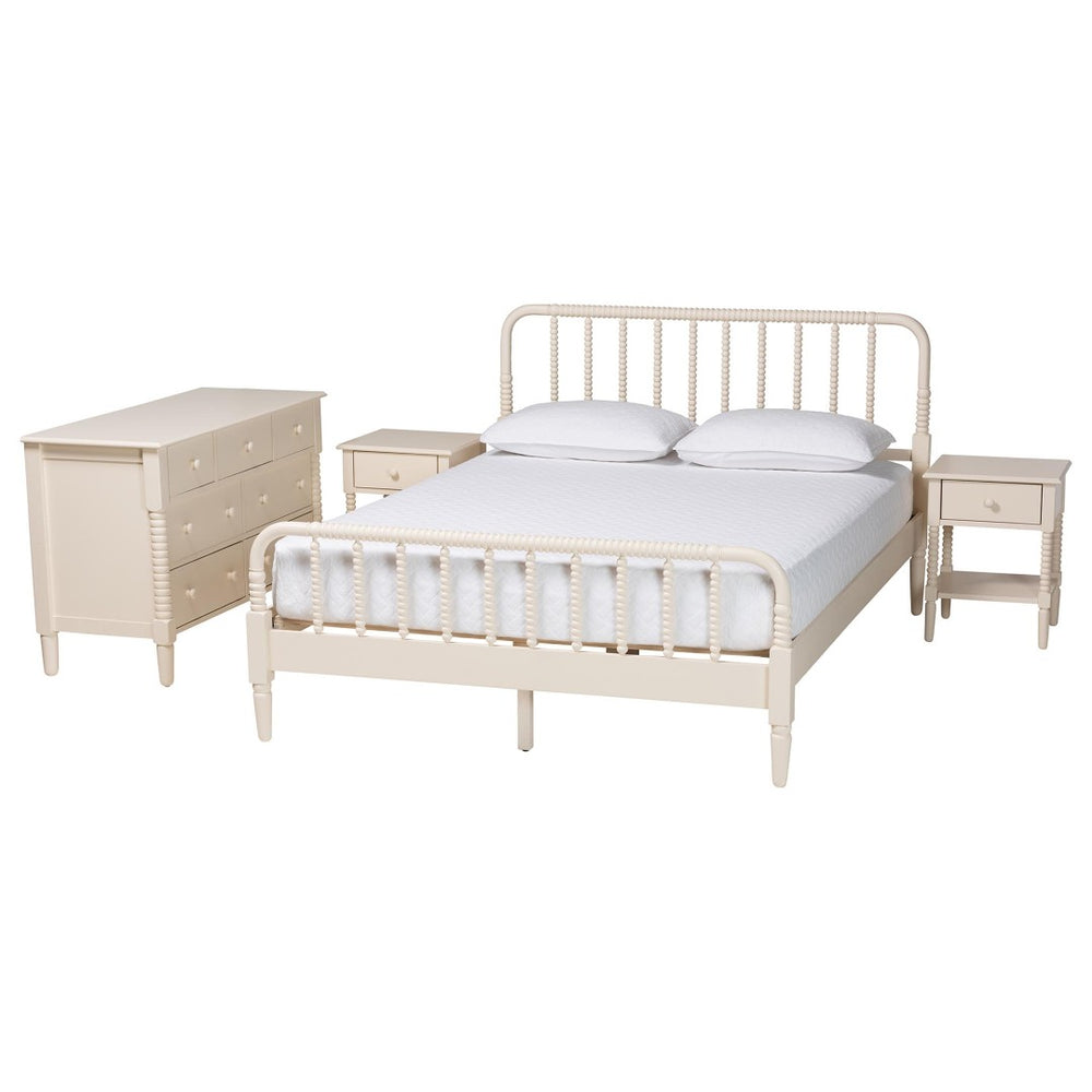Baxton Studio Baxton Studio Braith King Size 4-Piece Farmhouse Bedroom Set with Storage Nightstands & Dresser Christina-Ivory-4PC King Bedroom Set