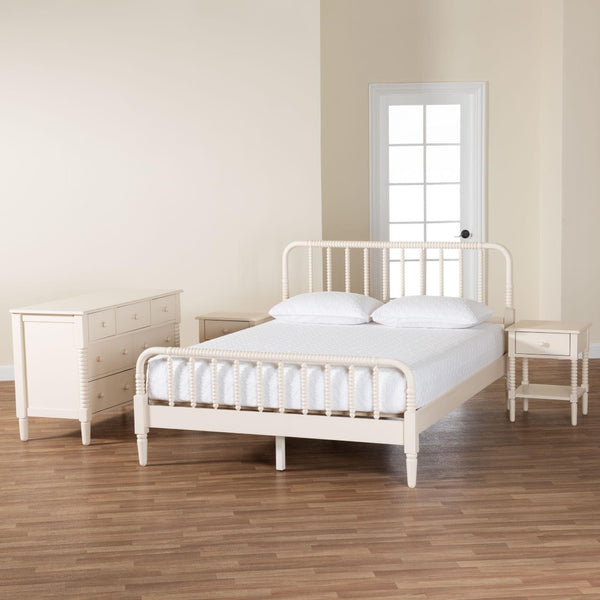 Baxton Studio Baxton Studio Braith Farmhouse 4-Piece Bedroom Set with Spindle Design and Functional Storage Solutions Ivory Queen Melisa-Ivory-4PC Queen Bedroom Set